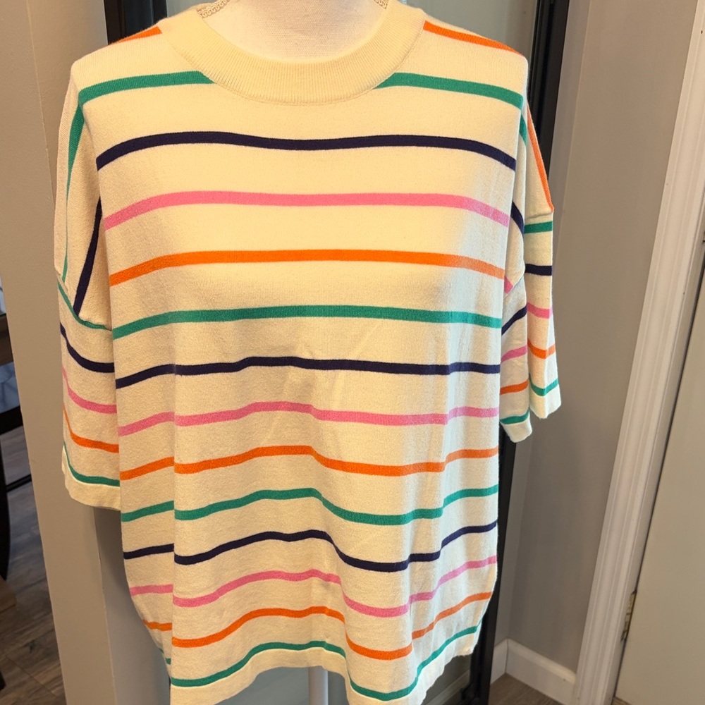 New With Tags…Boutique…Stripe Short Sleeve Sweater…Simple Yet Chic…Size XL